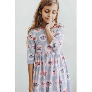 Mila & Rose Butterfly Effect 3/4 Sleeve Pocket Twirl Dress Pink Blue Size 9/10